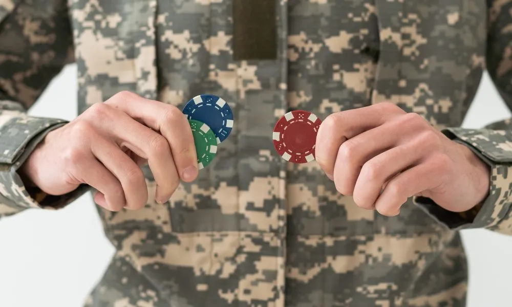 American soldiers are becoming addicted to gambling, while Canadians are encouraged to think twice